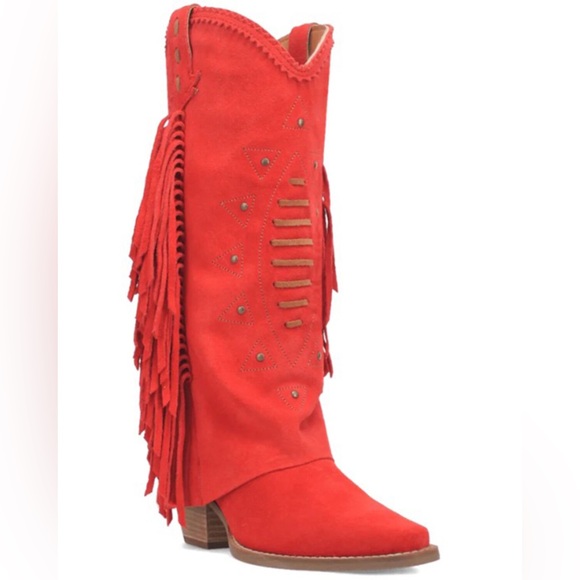 DINGO Shoes - DINGO Red Made In Mexico Suede Spirit Trail‎ Boots With Fringe Size 6